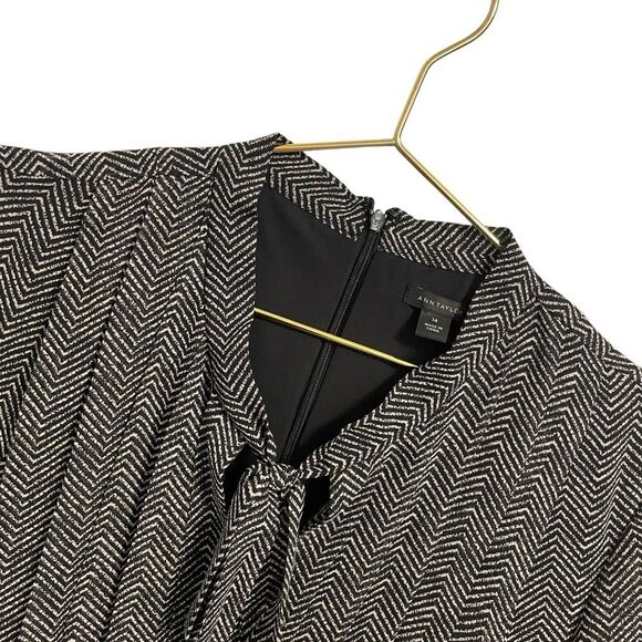 Ann Taylor Herringbone Tie Neck Dress in Black Size 14 NWT - Picture 4 of 8